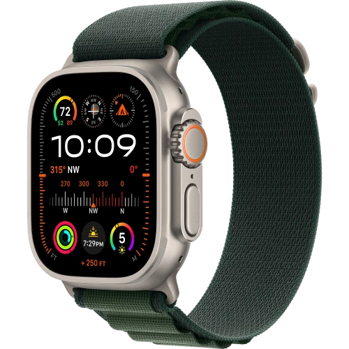 Apple Watch Ultra 2 GPS + Cellular 49mm Natural Titan. Case w. Dark Green Alpine Loop - S (MYT33+MXMU3)