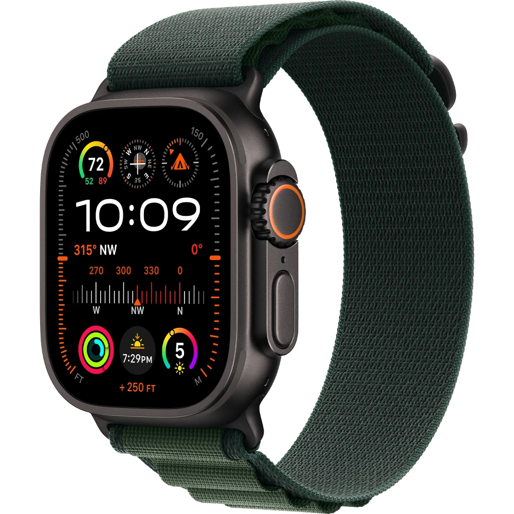 Apple Watch Ultra 2 GPS + Cellular 49mm Black Titan. Case w. Dark Green Alpine Loop - Large (MX4T3)