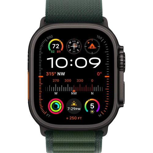 Apple Watch Ultra 2 GPS + Cellular 49mm Black Titan. Case w. Dark Green Alpine Loop - Small (MX4Q3)
