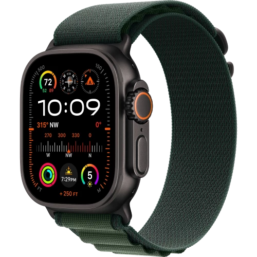 Apple Watch Ultra 2 GPS + Cellular 49mm Black Titan. Case w. Dark Green Alpine Loop - Small (MX4Q3)