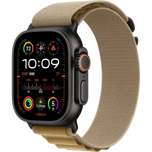 Apple Watch Ultra 2 GPS + Cellular 49mm Black Titan. Case w. Tan Alpine Loop - Medium (MYTF3+MYQ13)