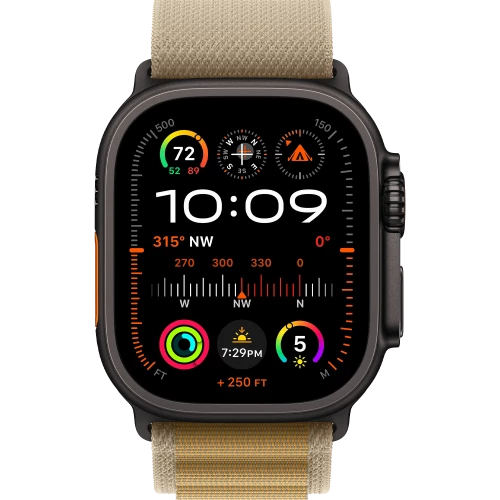 Apple Watch Ultra 2 GPS + Cellular 49mm Black Titan. Case w. Tan Alpine Loop - Small (MYTF3+MYQ03)