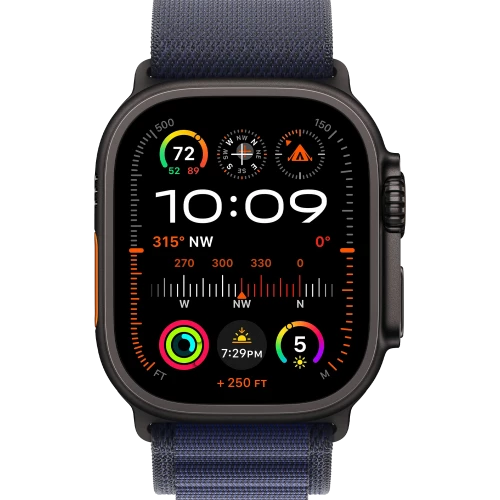 Apple Watch Ultra 2 GPS + Cellular 49mm Black Titan. Case w. Navy Alpine Loop - Large (MYTF3+MYPY3)