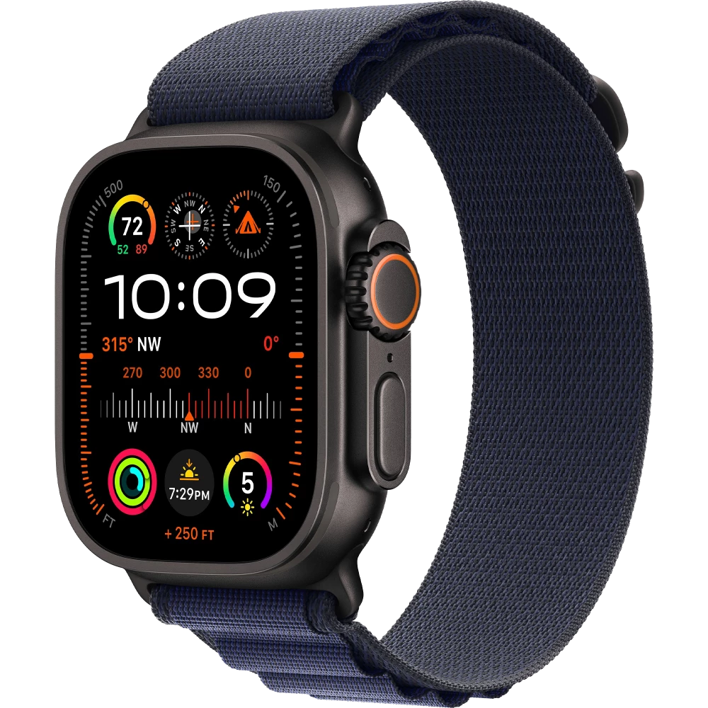 Apple Watch Ultra 2 GPS + Cellular 49mm Black Titan. Case w. Navy Alpine Loop - Small (MYTF3+MYPW3)
