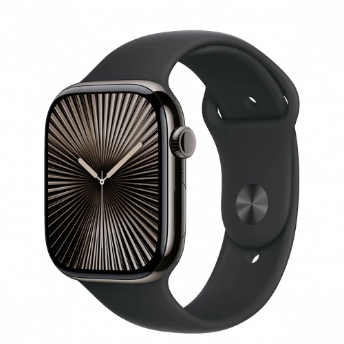 Apple Watch Series 10 GPS + Cellular 46mm Slate Titanium Case w. Black Sport Band - M/L (MWYE3)