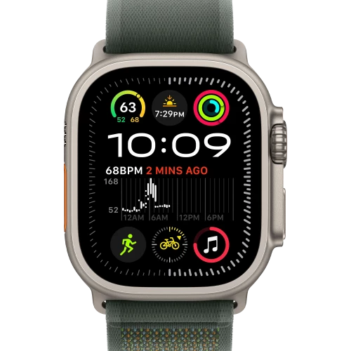 Apple Watch Ultra 2 GPS + Cellular 49mm Natural Titan. Case w. Green Trail Loop - S/M (MYT73+MXTN3)