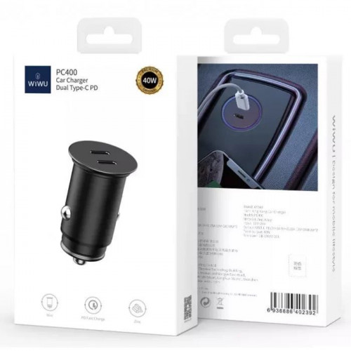 WIWU Car Charger Quick Charge Dual 2x Type-C Black (PC400)