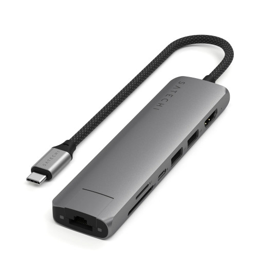 Satechi 7-in-1 USB-C Slim Multiport Adapter with Ethernet Space Grey (ST-P7SM)