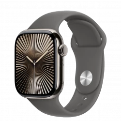 Apple Watch Series 10 GPS + Cellular 42mm Natural Titanium Case w. Stone Grey Sport Band - M/L (MWXE3)