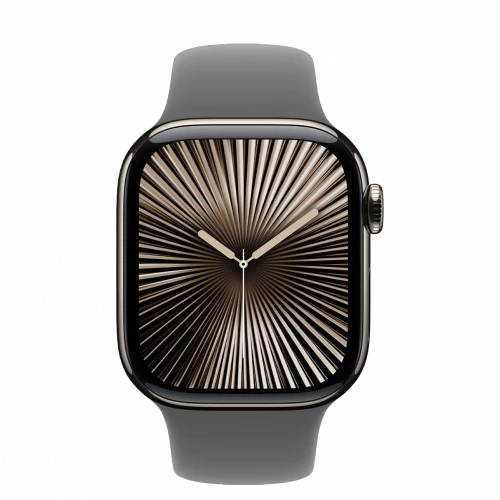 Apple Watch Series 10 GPS + Cellular 42mm Natural Titanium Case w. Stone Grey Sport Band - M/L (MWXE3)