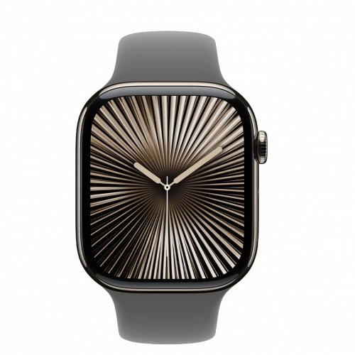 Apple Watch Series 10 GPS + Cellular 46mm Natural Titanium Case w. Stone Grey Sport Band - S/M (MWY93)