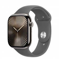 Apple Watch Series 10 GPS + Cellular 46mm Natural Titanium Case w. Stone Grey Sport Band - M/L (MWYA3)