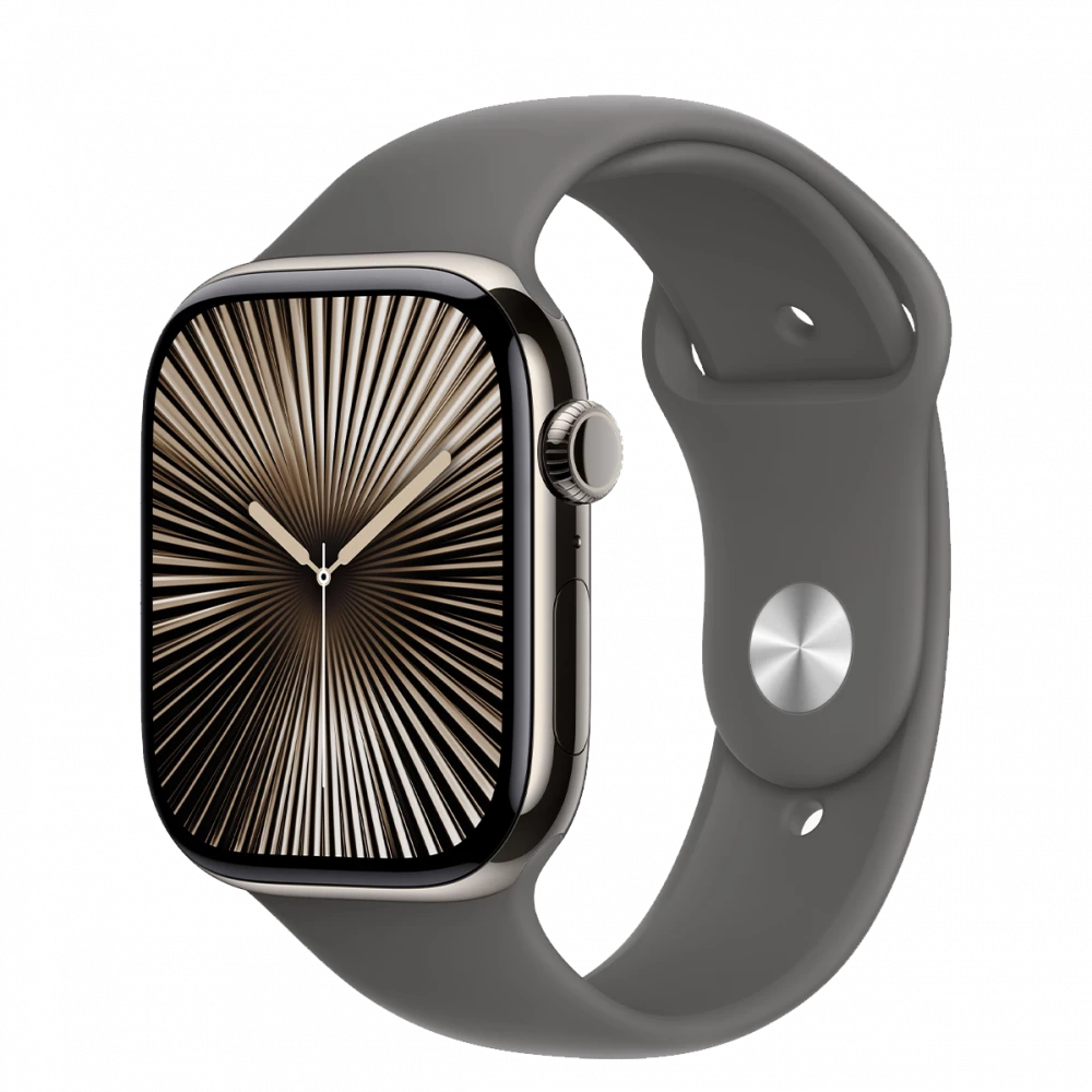Apple Watch Series 10 GPS + Cellular 46mm Natural Titanium Case w. Stone Grey Sport Band - M/L (MWYA3)