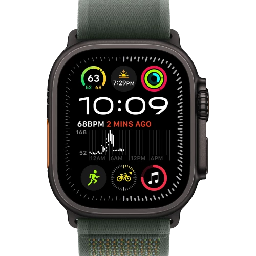 Apple Watch Ultra 2 GPS + Cellular 49mm Black Titan. Case w. Green Trail Loop - S/M (MYTJ3+MYQ33)