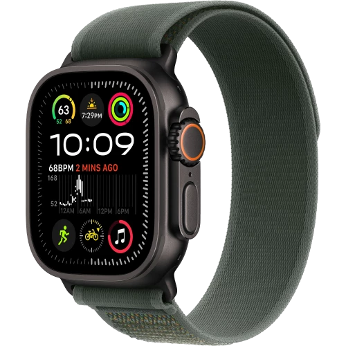 Apple Watch Ultra 2 GPS + Cellular 49mm Black Titan. Case w. Green Trail Loop - S/M (MYTJ3+MYQ33)