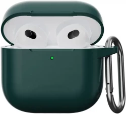 Чохол-накладка (силіконовий) Apple AirPods 4 Silicone Case with Carabine Dark Green