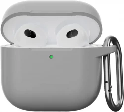 Чохол-накладка (силіконовий) Apple AirPods 4 Silicone Case with Carabine Light Gray