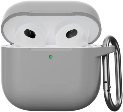Чехол-накладка (силиконовый) Apple AirPods 4 Silicone Case with Carabine Light Gray