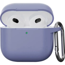 Чохол-накладка (силіконовий) Apple AirPods 4 Silicone Case with Carabine Lavender