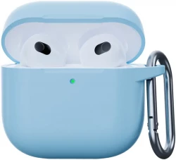 Чохол-накладка (силіконовий) Apple AirPods 4 Silicone Case with Carabine Light Blue