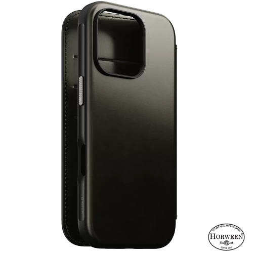 Чехол-книжка (кожаный) Apple iPhone 16 Pro NOMAD Horween® Modern Leather Folio with Magsafe Green Chrome