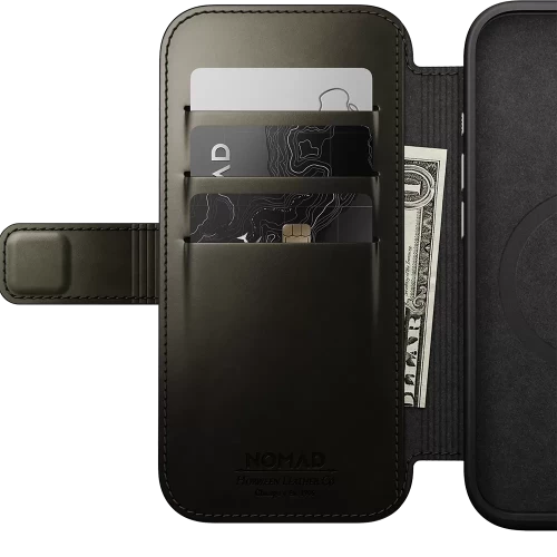 Чехол-книжка (кожаный) Apple iPhone 16 Pro NOMAD Horween® Modern Leather Folio with Magsafe Green Chrome