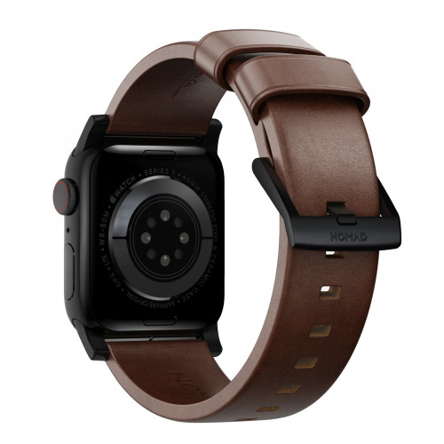 NOMAD Horween® Apple Watch 46/49mm Modern Band Black Hardware Rustic Brown