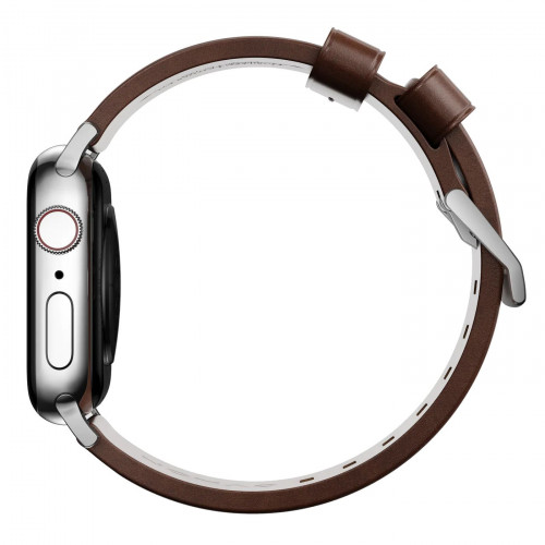 NOMAD Horween® Apple Watch 46/49mm Modern Band Silver Hardware Rustic Brown