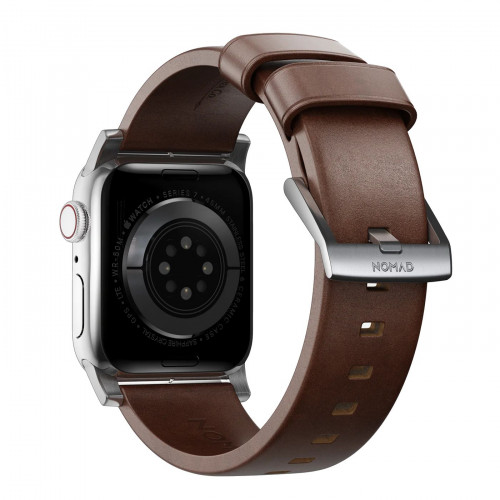NOMAD Horween® Apple Watch 46/49mm Modern Band Silver Hardware Rustic Brown