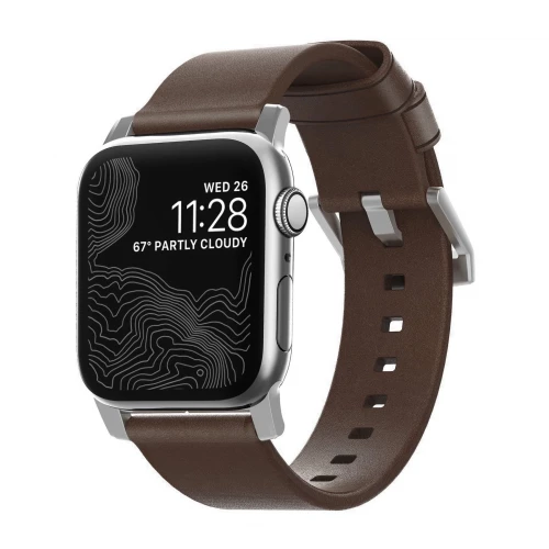 NOMAD Apple Watch 46/49mm Modern Band Silver Hardware Brown