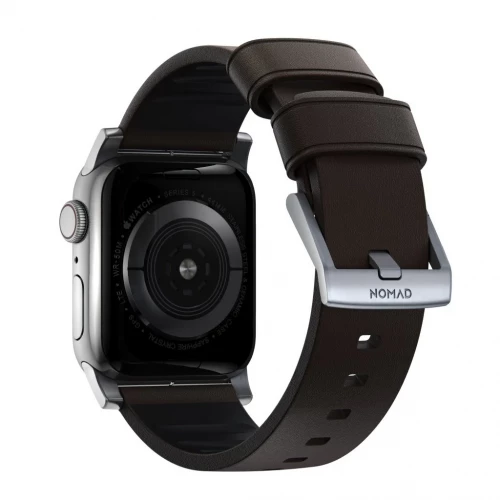 NOMAD Apple Watch 46/49mm Active Band Pro Silver Hardware Classic Brown