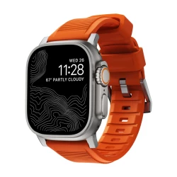 NOMAD Apple Watch 46/49mm Rugged Band Silver Hardware Ultra Orange