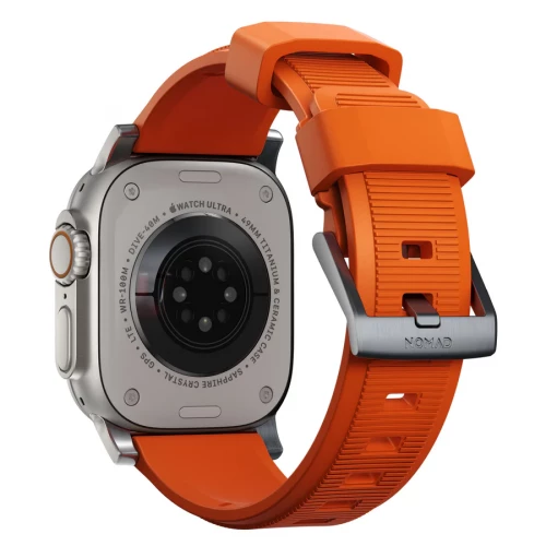 NOMAD Apple Watch 46/49mm Rugged Band Silver Hardware Ultra Orange