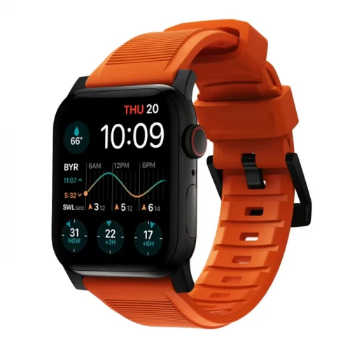 NOMAD Apple Watch 46/49mm Rugged Band Black Hardware Ultra Orange