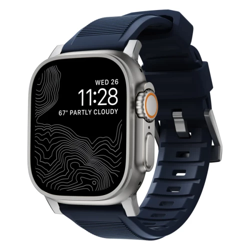 NOMAD Apple Watch 46/49mm Rugged Band Silver Hardware Atlantic Blue