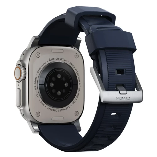 NOMAD Apple Watch 46/49mm Rugged Band Silver Hardware Atlantic Blue