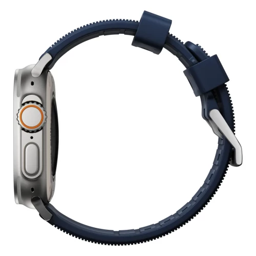 NOMAD Apple Watch 46/49mm Rugged Band Silver Hardware Atlantic Blue