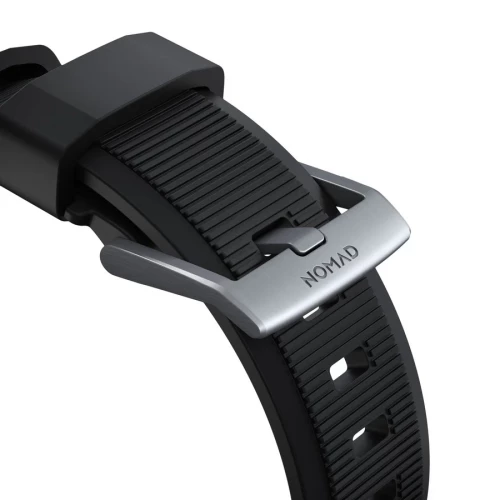NOMAD Apple Watch 46/49mm Rugged Band Silver Hardware Black