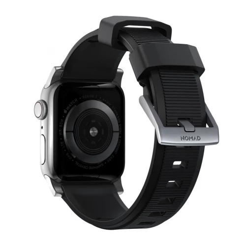 NOMAD Apple Watch 41/42mm Rugged Band Silver Hardware Black