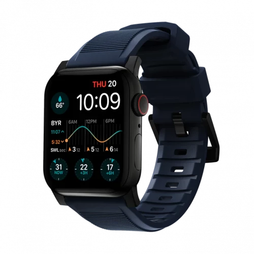 NOMAD Apple Watch 46/49mm Rugged Band Black Hardware Atlantic Blue