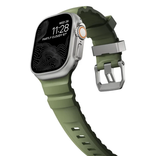 NOMAD Apple Watch 46/49mm Rocky Point Band Natural Titanium Hardware Forest