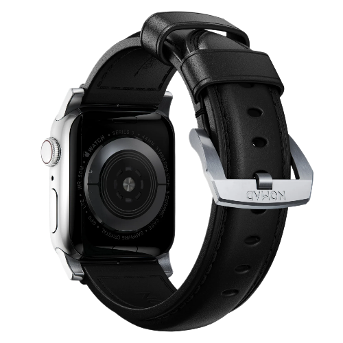 NOMAD Apple Watch 41/42mm Traditional Band Silver Hardware Black