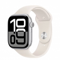 Apple Watch Series 10 GPS 46mm Silver Aluminum Case w. Starlight Sport Band - M/L (MWX03+MXM73)