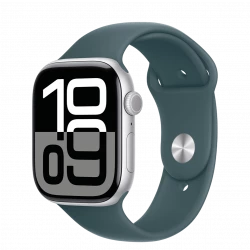Apple Watch Series 10 GPS 46mm Silver Aluminum Case w. Lake Green Sport Band - M/L (MWX03+MXLR3)
