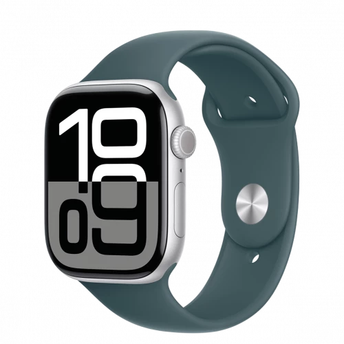 Apple Watch Series 10 GPS 46mm Silver Aluminum Case w. Lake Green Sport Band - M/L (MWX03+MXLR3)