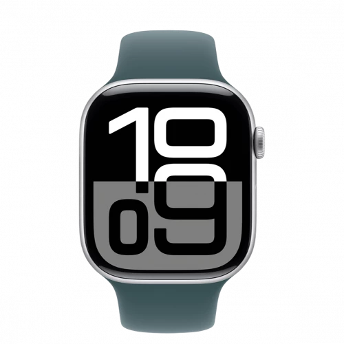 Apple Watch Series 10 GPS 46mm Silver Aluminum Case w. Lake Green Sport Band - M/L (MWX03+MXLR3)