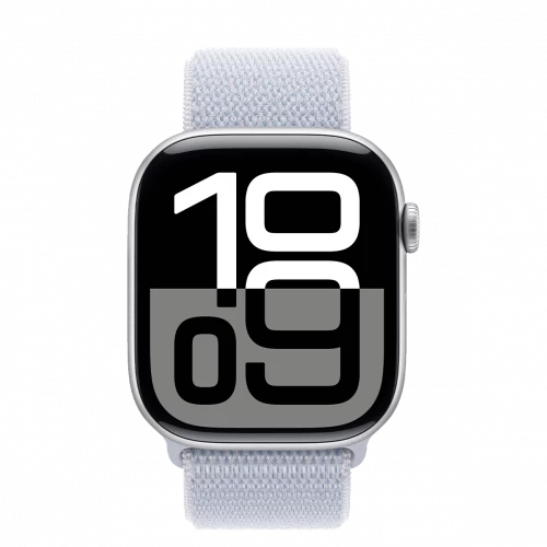 Apple Watch Series 10 GPS + Cellular 46mm Silver Aluminum Case w. Blue Cloud Sport Loop (MWY23)