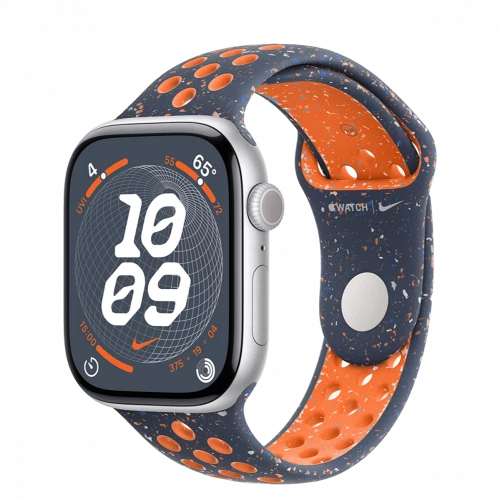 Apple Watch Series 10 GPS 46mm Silver Aluminum Case w. Blue Flame Nike Sport Band - M/L (MWX03+MYLC3)