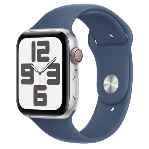 Apple Watch SE 2 GPS + Cellular 44mm Silver Aluminum Case w. Denim Sport Band - M/L (MXG53)