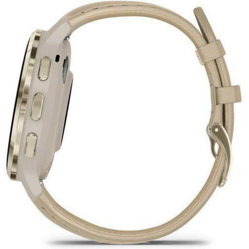 Garmin Venu 3S Soft Gold S. Steel Bezel w. French Gray Case and Leather Band (010-02785-55)